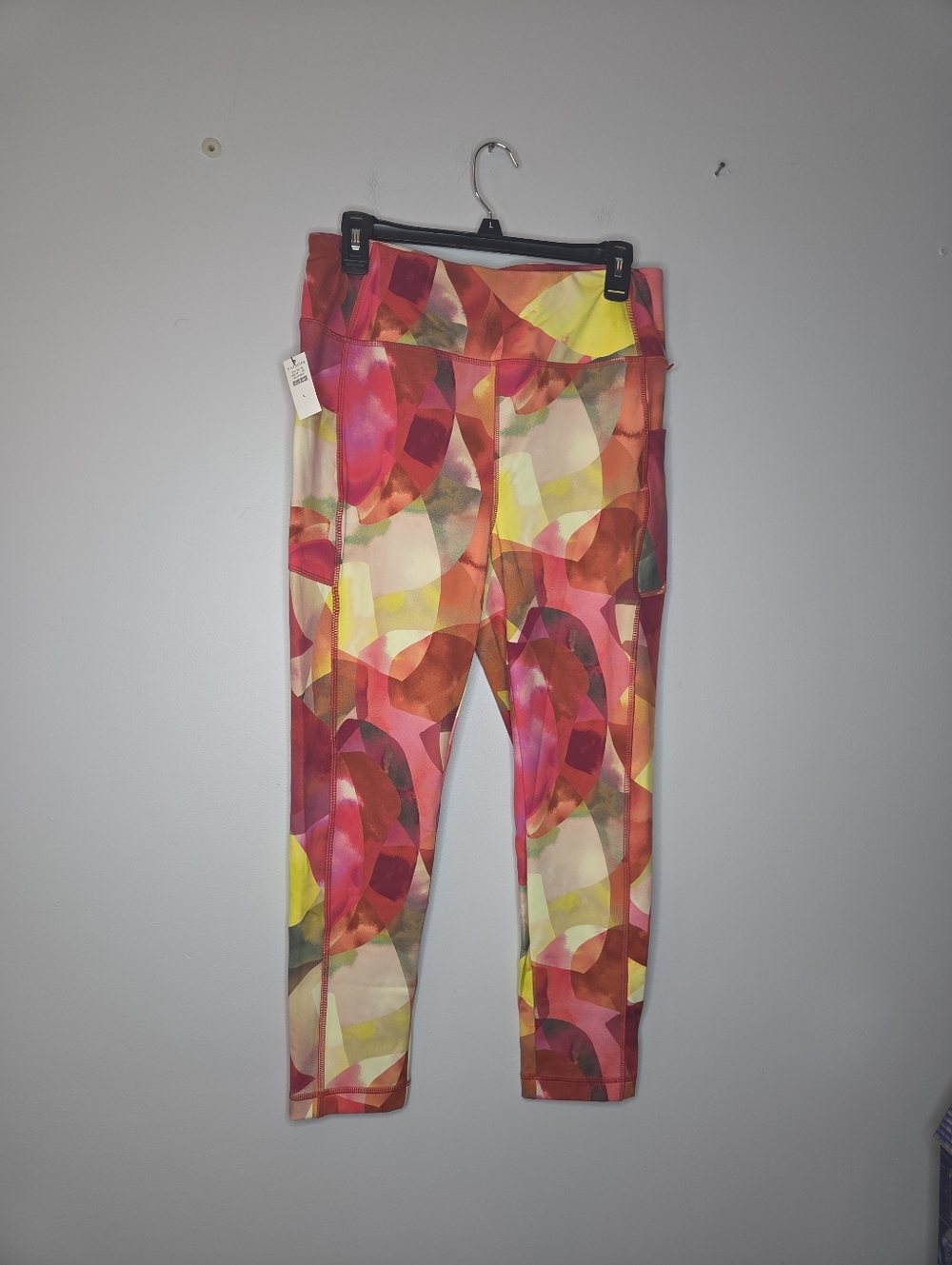 Talbots Women's Performance Interlocking Multicolor Leggings - Pink/Yellow/Red L